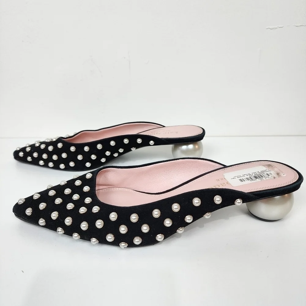 Kate spade honor pearl kitten heel mules, black, size 7